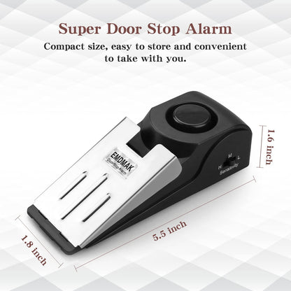 Door Stop Alarm with 120DB Siren Door Stop for Home & Travel (Black) (Pack of 4)