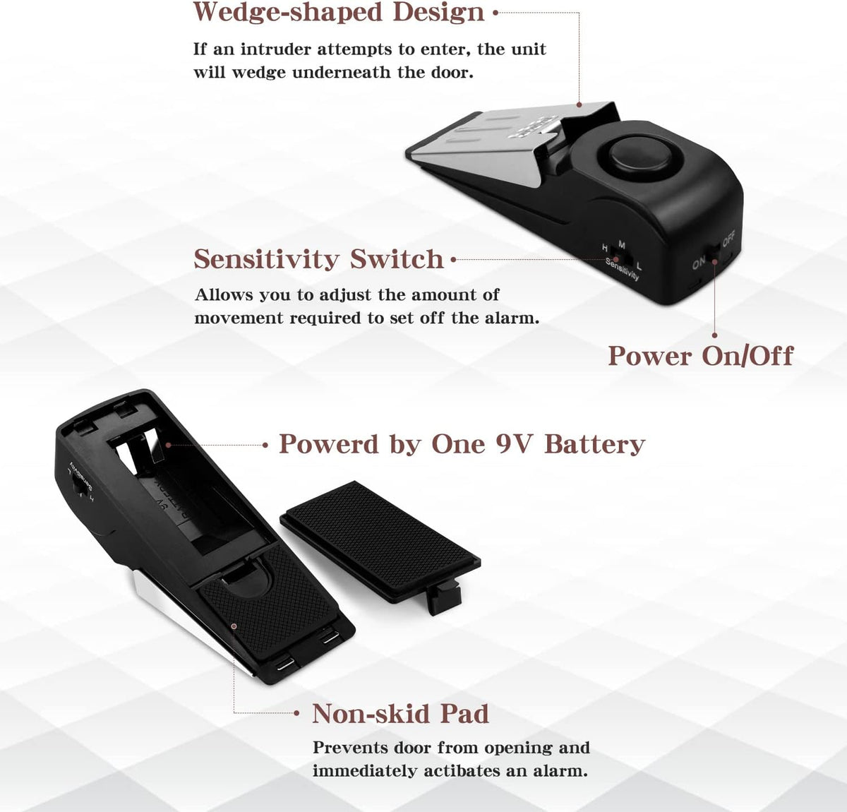 Door Stop Alarm with 120DB Siren Door Stop for Home & Travel (Black) (Pack of 4)