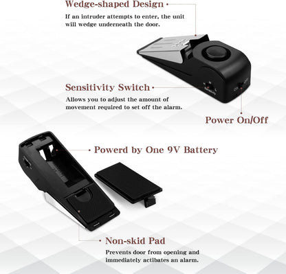 Door Stop Alarm with 120DB Siren Door Stop for Home & Travel (Black) (Pack of 4)
