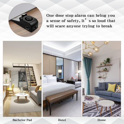 Door Stop Alarm with 120DB Siren Door Stop for Home & Travel (Black) (Pack of 4)